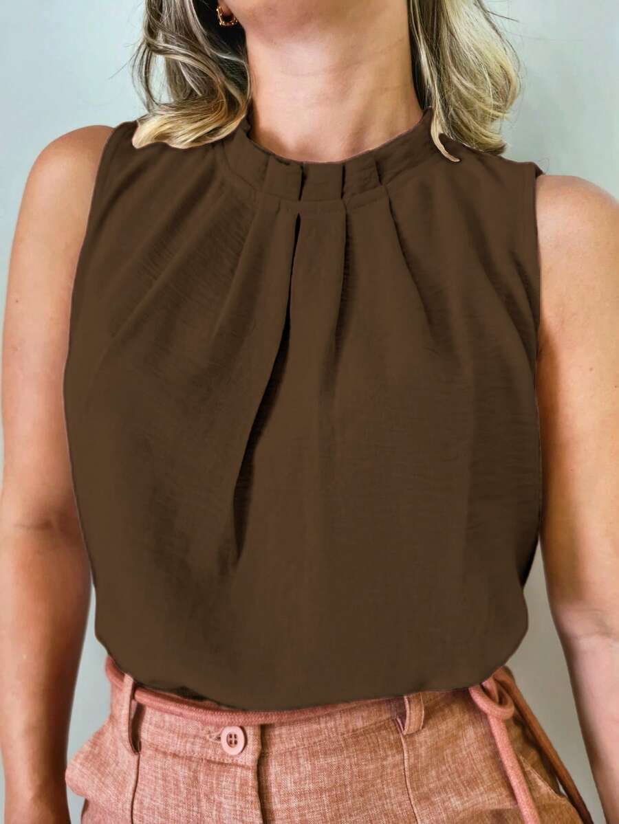 Women's Social Blouse, High Neck, Button On The Back, Super Fashion - Rỉ Nâu - Xem 1