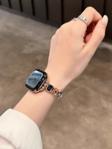 1pc Women's Gemstone Colorful Crystal Bracelet, Metal Band, Compatible With 38/40/41/42/44/45/46/49mm Dial, Compatible With Ultra/SE10/9/8/7/6/5/4/3/2/1 Watch Bands - Colorful Gold - View 4