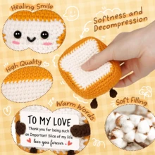 1pc Handmade Crochet Desktop Decor Ornament, Funny Bread Toast Shape, Birthday Gift For Best Friend, Girlfriend, Sister, Mom, Grandma, Coworker, Family, Positive Vibes, Creative Party Favor, Halloween, Christmas, Appreciation, Plush Doll For Boys, Girls, Kids