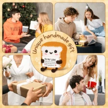 1pc Handmade Crochet Desktop Decor Ornament, Funny Bread Toast Shape, Birthday Gift For Best Friend, Girlfriend, Sister, Mom, Grandma, Coworker, Family, Positive Vibes, Creative Party Favor, Halloween, Christmas, Appreciation, Plush Doll For Boys, Girls, Kids