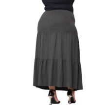 Saia Longa Feminina três Maria Camadas Cores Lisa Casual - Cinza - Visão 3