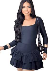Shorts Women's Short Skirt With Layered Ruffles Round Skirt Fashion Style For Parties, Clubbing And Everyday Life - Hitam - View 7