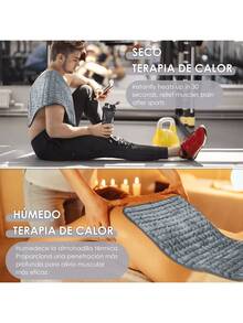 Almohadilla eléctrica, utilizada para aliviar el dolor en la espalda, los hombros, el cuello, las rodillas y las piernas. 6 niveles de calentamiento rápido, con función de apagado automático, lavable a máquina, terapia térmica de doble modo: húmeda/seca (gris). - Gris - Ver 8