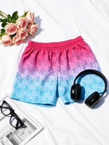 Men's Summer Starry Sky Pattern Sports Short Drawstring Waist Basketball Shorts Pants Casual Sports Shorts - Độ dốc màu đỏ và xanh - Xem 2