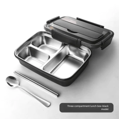 OBOVAY 1 个不锈钢午餐盒，附带不锈钢餐具，1 个耐用 304 不锈钢防漏便当盒，带 3 个隔层，易于清洁，适合学校和工作，INS 风格 304 不锈钢午餐盒，带 4 个隔层 - 便携式，保温午餐盒适合女性、成人、男性、办公室工作人员、旅行和户外使用，办公室工作人员午餐盒、午餐盒、水果盒、便当盒、野餐露营餐、食物储存容器