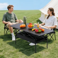Senmeo Portable Folding Camping Table, 4-6 Person Aluminum Outdoor Picnic Table With Storage Carry Bag, Adjustable Height Lightweight Camp Table For Beach, Picnic, BBQ And Indoor Use - màu đen - Xem 9