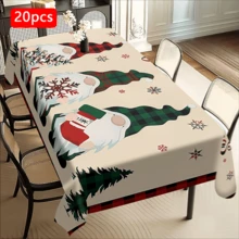 1/20 Piezas Mantel de Navidad, Diseño de Estampado de Gnomos, Tela de Poliéster, Tejido, Mantel Rectangular, Decoración Festiva para el Hogar y la Cocina, Mantel Festivo de Navidad, Regalo de Navidad