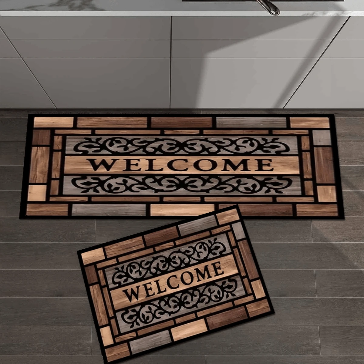 1pc Vintage-Style Doormat, High-Quality Faux Wood Grain Entrance Mat, Non-Slip Backing, European-Style Home Decor Porch Mat, Elegant Entryway Accessory Suitable For Kitchen, Dining Room, Living Room, Foyer, Outdoor Use