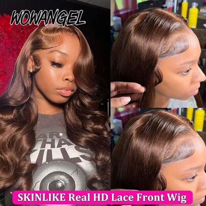 WOWANGEL 30 Inch Invisible 13x6 Real HD Lace Front Human Hair Wigs Chocolate Brown Body Wave Full Lace Frontal Wig Human Hair Pre Plucked Glueless Remy Brazilian Virgin Hair Lace Frontal Wigs For Women #4 Brown Colored 250% Density Glueless Swiss HD Lace Wigs With Baby Hair Natural Color Hairline