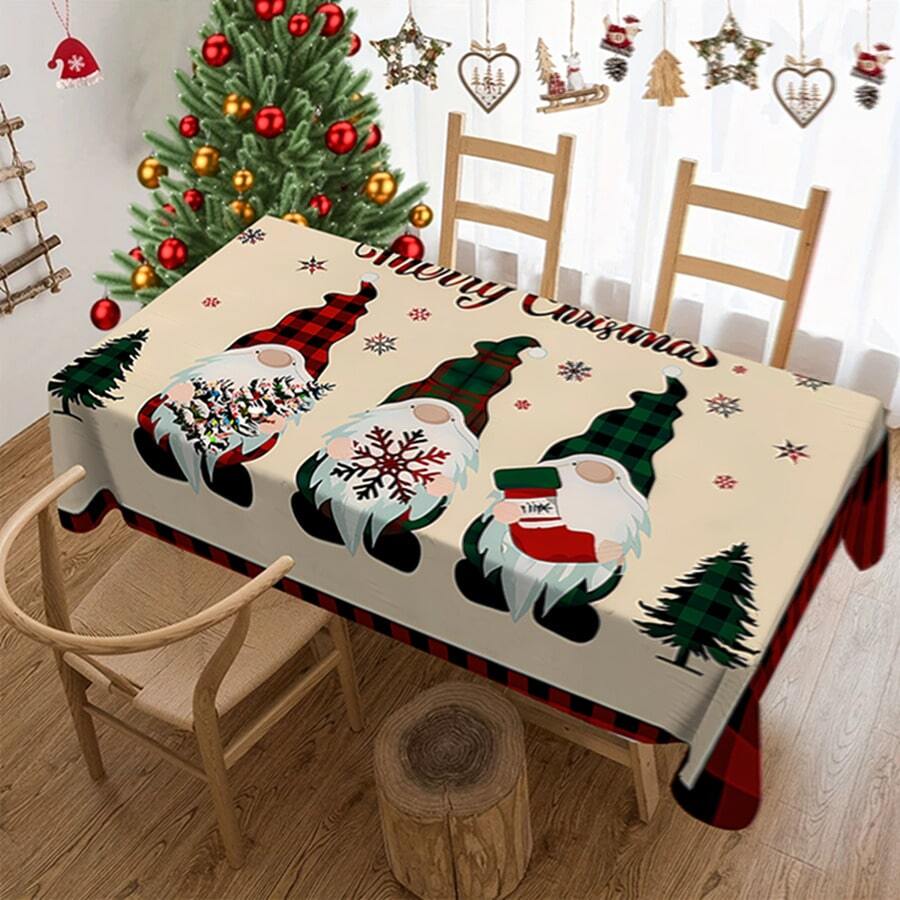 1/20 Piezas Mantel de Navidad, Diseño de Estampado de Gnomos, Tela de Poliéster, Tejido, Mantel Rectangular, Decoración Festiva para el Hogar y la Cocina, Mantel Festivo de Navidad, Regalo de Navidad