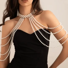 1pc Women's Multi-Layer Faux Pearl Sexy Shoulder Chain, Suitable For Party And Gathering Occasions - White - View 9