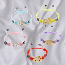Sanrio Sanrio Hello Kitty Bracelet Cat Head Soft Clay Full Diamond Ball Braided Shambhala Bracelet Crystal Wish