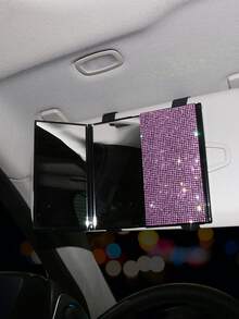 1 Stück Auto Make-up Spiegel, Auto Dekoration, Auto Zubehör, Auto Essentials, glänzende Strass Dekoration, faltbarer ultradünner Make-up Spiegel, Sonnenblende Dekoration und modischer Auto Make-up Spiegel, das perfekte Geschenk für Mädchen