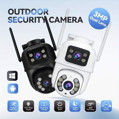 1PC Dual-Lens Wireless Security Camera - 2.4GHz, IPX5, AI Motion Tracking, Color Night Vision, Two-Way Audio, Motion Alarm, Rotation/Tilt, Video Surveillance, CCTV Monitor, Supports SD Card/Cloud Storage (Cloud Storage Requires Payment), Camera Security For Home & Business