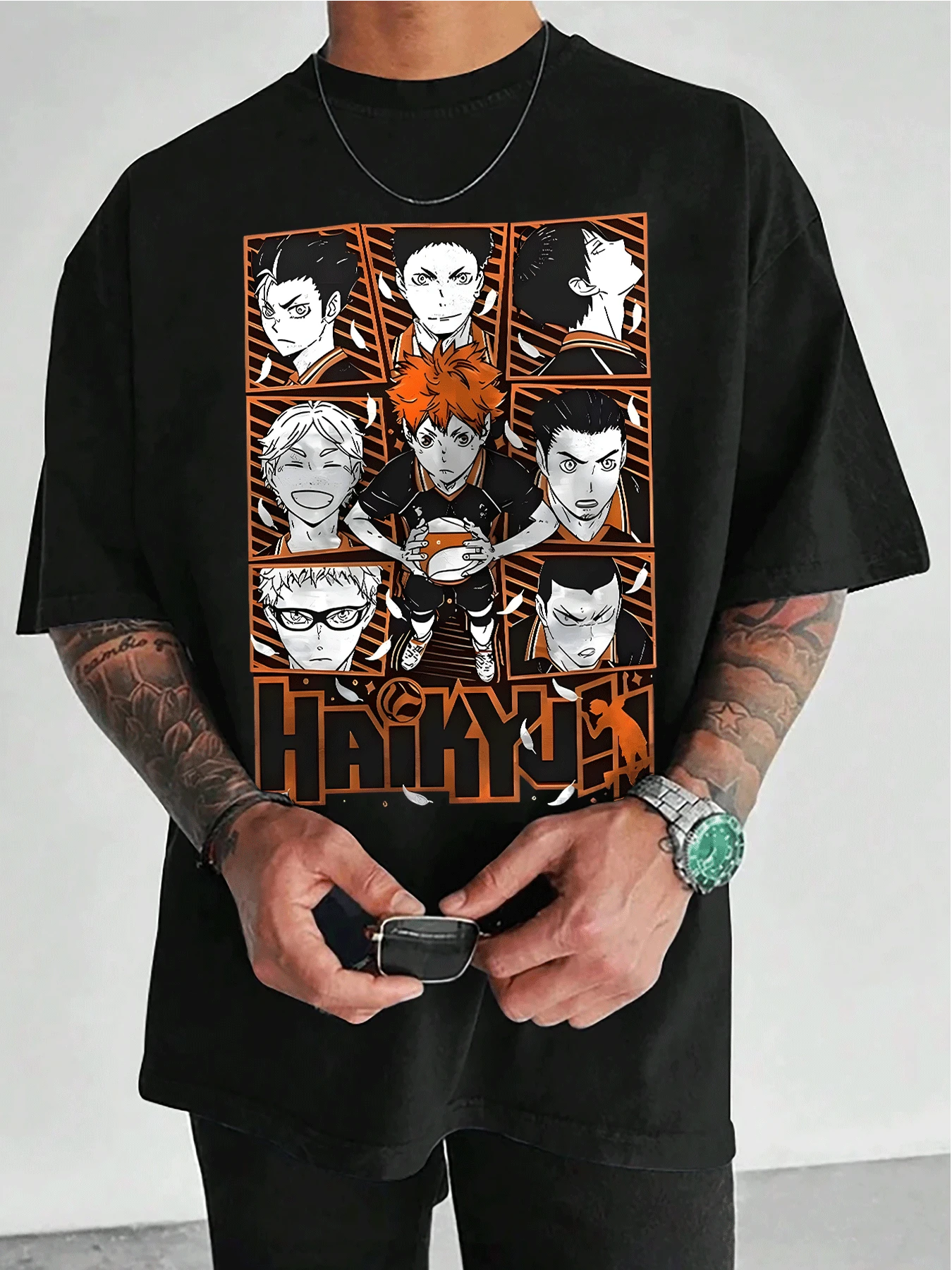 Camiseta con estampado gráfico para hombre con diseño dinámico de equipo de voleibol, camiseta cómoda de cuello redondo, tela de alta calidad, elegante y moderna, perfecta para ropa informal y entusiastas de los deportes, duradera y de larga duración, disponible en varios tamaños, ideal para uso diario y ocasiones especiales, ¡Muestra tu pasión por el juego con esta llamativa camiseta! - Negro - Ver 1