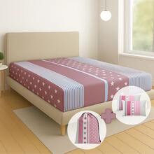 DuVlo Sábana De Cajón + 2 Fundas De Almohada Microfibra + Bolsita tacto algodón, de microfibra súper suave, diseños modernos, todas las medidas, Individual, Matrimonial, Queen y King - Estrellas - Ver 2