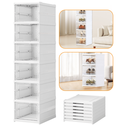 Lislark 1 Stück 3-lagige/6-lagige stapelbare faltbare Schuhbox mit Tür - staubdichter Kunststoff Sneaker Organizer, platzsparende Aufbewahrung für Eingangsbereich, Schlafzimmer, Zuhause und Wohnheim
