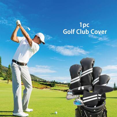 1pc Golf Club Covers, Golf Head Covers For Mallet Putter For Women Men,Premium PU Leather Durable Magenetic Closure Sleek Black And White Design