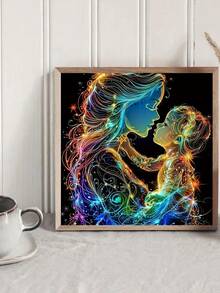 1 件暖心彩色钻石画套装 - 马赛克手工绘画装饰，20x20 英寸，星光与绚丽线条彰显母子情深，梦幻温馨，家居装饰艺术，DIY 初学者友好型节日惊喜礼物 - 彩色 - 查看 3