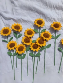 3 pièces Tournesol tricoté artificiel crocheté avec tige, décoration de bouquet de tournesols fait main, décoration de table, cadeau