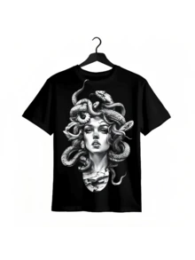 Make A Statement With This Edgy Medusa T-Shirt – Bold Art For Unique Style - Black - View 1