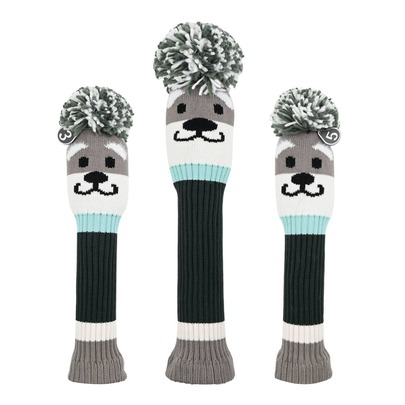 1pc Cute Pattern Dog Knitted Golf Head Covers Fit Well For Driver And Fairway Woods With Long Neck Pom Pom Golf Club Headcovers