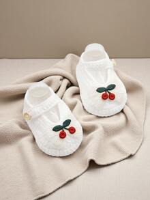 1 Pair Baby Girls' Cherry Mary Jane Ankle Boots, White Knit With Button Strap - Putih - View 5