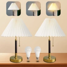 QUIGO Bedside Table Lamp For Bedroom Living Room-3 Color Temperature,Bedside Lamps For Nightstand With Fabric Lampshade, Solid Wood & Brass, Modern End Table Lamp, Led Side Table Desk Lamp Vintage BW01T - Xem 3