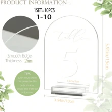 1-40 Transparent Acrylic Arch-Shaped Table Numbers With Acrylic Stands, Clear Acrylic Arch Table Numbers With Bases, Suitable For Wedding, Reception, Party, Event Decoration, Summer Birthday Gift, Beach, Back To School, Room Decor