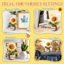 1pc Handmade Crochet Desktop Decor, Funny Smiling Sunflower Plant Shaped, Birthday Gift For Best Friend, Girlfriend, Sister, Teacher, Mom, Grandma, Coworker, Family, Positive Vibes, Party, Halloween, Christmas, Appreciation, Plush Doll, Small Gift