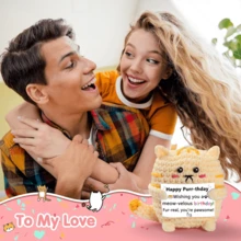 1pc Handmade Crocheted Desktop Decor Figurine, Cute Cat Animal Shape, Birthday Gift For Best Friend, Girlfriend, Sister, Mom, Grandma, Coworker, Family, Positive Vibes, Party, Halloween, Christmas, Appreciation, Plush Doll, Small Gift