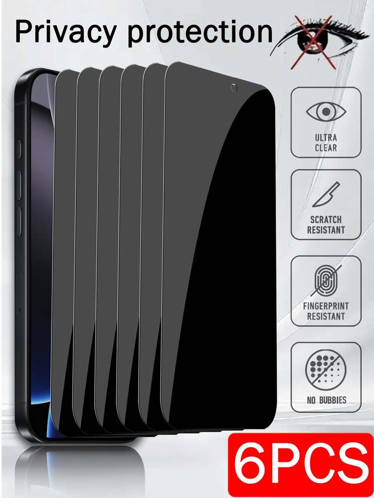 6 st. skärmskydd mot sekretess, kompatibelt med 17/16/15 Pro Max/14 Plus, tillverkat av härdat glas, kompatibelt med 13/11 Pro/X/XS Max/12 Mini/XR/6/7/8 Plus/SE2/SE3, mot insyn - Svart - Visa 17