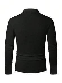 GRDR Men's Black Long Sleeve Polo Shirt, Business Casual Commuter Comfortable Versatile Top, Spring/Autumn - Black - View 2