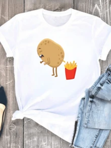 Camiseta Babylook T Shirt Blusa Moda Feminina Casual Divertida Batata - Branco - Visão 1