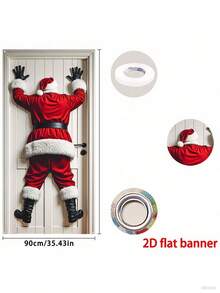 1pc 35.4inX70.8in Merry Christmas Decorative Banner, Fun Santa Claus Porch Doorway Cover, Durable Polyester Material, Suitable For Christmas Party Decor, Winter, New Year, Wall Decor