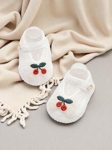 1 Pair Baby Girls' Cherry Mary Jane Ankle Boots, White Knit With Button Strap - Putih - View 3