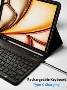 【无线键盘保护套】无线蓝牙键盘保护套，兼容 iPad Air 1/Air 2/Air 3/Air 4/Air 5/6、iPad 5/6/7/8/9/10/11 代、iPad Pro 11 英寸（2018/2020/2021/2022）、Galaxy Tab 和 Redmi Pad SE - 柔软 TPU 后盖，磁吸式可拆卸，带笔槽（黑色）