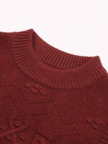 一件女童/男童套头毛衣背心，宽松版型，纹理针织设计，适合春秋季穿着。 - 酒紅色 - 查看 5