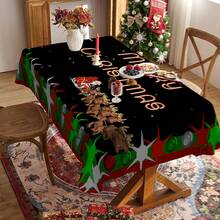 1/20 piezas Mantel de Navidad, fondo negro, diseño impreso con estampado de Papá Noel y ciervos, decoración de mesa y el regalo perfecto para amigos, adecuado para uso en el hogar, cocina, terraza de restaurante, interior y exterior durante la temporada navideña