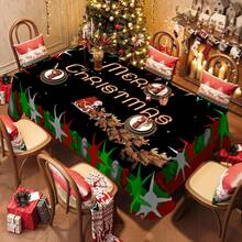 1/20 piezas Mantel de Navidad, fondo negro, diseño impreso con estampado de Papá Noel y ciervos, decoración de mesa y el regalo perfecto para amigos, adecuado para uso en el hogar, cocina, terraza de restaurante, interior y exterior durante la temporada navideña