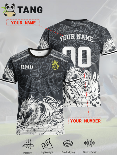 Camiseta de fútbol personalizada estilo Real Madrid para hombres, con nombre y número personalizados, sudadera deportiva de cuello redondo cómoda, adecuada para entrenamiento de fútbol, uso casual y como regalo, con estilo, moda, hipster, casual, minimalista chic, personalizada, personalizada, única, disfraces de hombre, armario cápsula, estilo básico/urbano para hombres, regalos ideales para él, novio, familia, amigos, para cumpleaños, para vacaciones/días festivos, para la escuela/competencia, para deportes/escalada