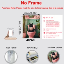 1pc Bathroom Black Cat Poster Wall Art Abstract Cat Reading Newspaper While Using The Bathroom Modern Botanical Style Painting Colorful Canvas Print Decor Suitable For Living Room Or Bedroom Wall Arts, Posters, Wall Art With Frame Room Arrangement, Wall Art, Room Decor Aesthetics Retro Decor, Living Room Wall Art -Canvas (Optional Frame)