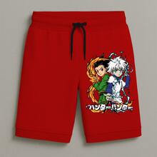 Men's Sweatshirt Bermuda Shorts For Kids With Gon And Killua Print Comfort Streetwear Style Versatility Summer Sizes 8 To 16 - Red - View 1