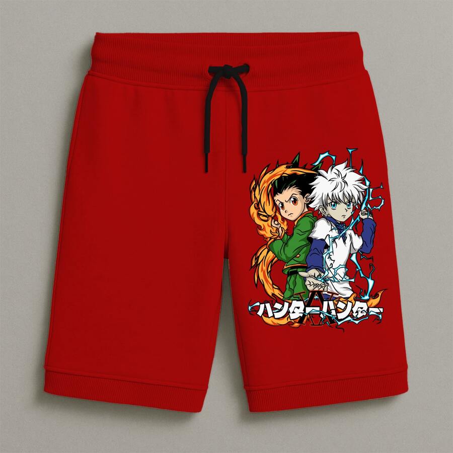 Men's Sweatshirt Bermuda Shorts For Kids With Gon And Killua Print Comfort Streetwear Style Versatility Summer Sizes 8 To 16 - Red - View 1