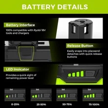 1/2PACK 5Ah Replace For RYOBI P108 18V One Plus High Capacity Lithium Ion Battery 18V - màu đen - Xem 5