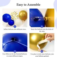 126pcs Navy Blue And Gold Balloon Arch Kit, Includes 18", 12", 10", 5" Navy Blue, Metallic Gold, White Balloons For Graduation, Birthday, Wedding Party Decor - 彩色 - 查看 4