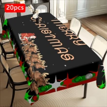1/20 piezas Mantel de Navidad, fondo negro, diseño impreso con estampado de Papá Noel y ciervos, decoración de mesa y el regalo perfecto para amigos, adecuado para uso en el hogar, cocina, terraza de restaurante, interior y exterior durante la temporada navideña