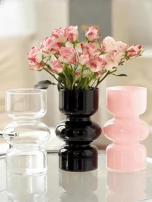 1 pieza/2 piezas Jarrón de vidrio transparente rosa, jarrón de burbuja de vidrio de 7 pulgadas de colores, jarrón de vidrio de tres capas para decoración de flores en el hogar/oficina/bodas/mesas de fiesta