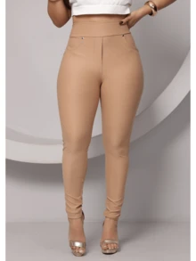 Women's Leggings With Pocket High Waist Riding Stitch Roma Skinny - NUDE - View 10