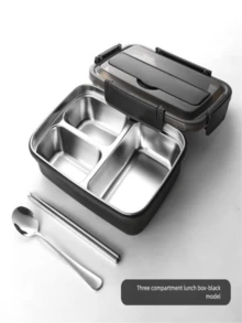 1 个不锈钢午餐盒，附带不锈钢餐具，1 个耐用 304 不锈钢防漏便当盒，带 3 个隔层，易于清洁，适合学校和工作，INS 风格 304 不锈钢午餐盒，带 4 个隔层 - 便携式，保温午餐盒适合女性、成人、男性、办公室工作人员、旅行和户外使用，办公室工作人员午餐盒、午餐盒、水果盒、便当盒、野餐露营餐、食物储存容器